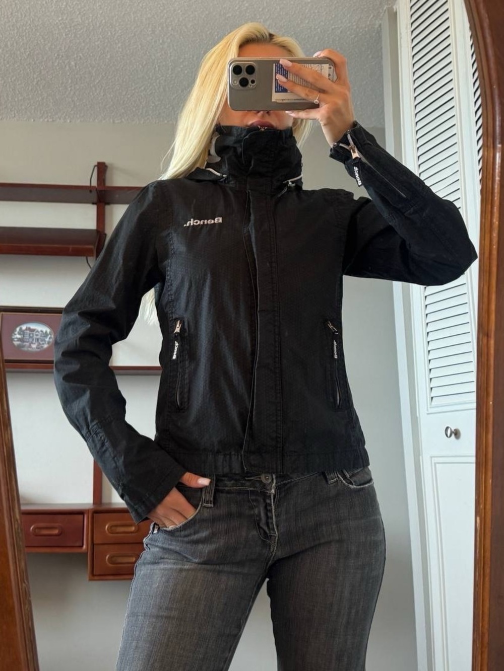 Bench. Geometric Pattern Jacket Women's Black Utility Jacket